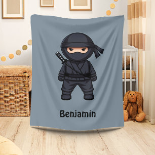 Kleine Ninja Aangepaste Naam Grijs Fleece Deken