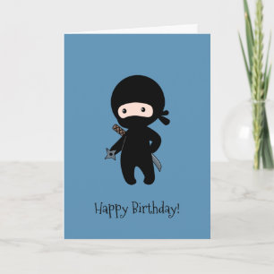 Kleine Ninja Holding Gooien Star Blue Verjaardag Kaart
