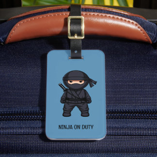 Kleine Ninja Krijger op blauwe bagagelabel