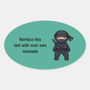 Kleine Ninja Krijger op Groen Ovale Sticker