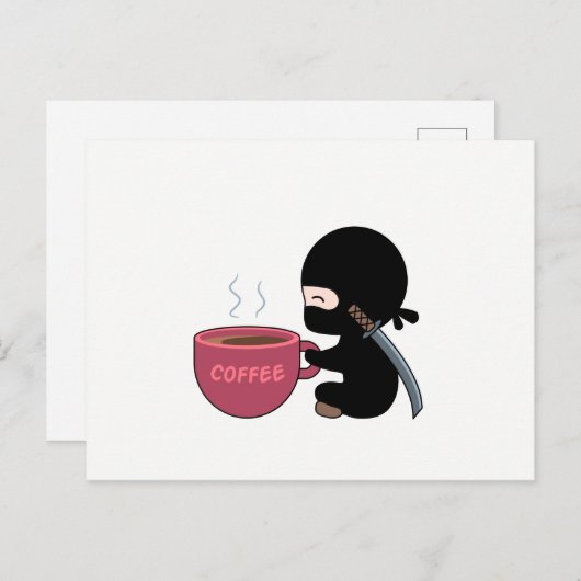 Kleine Ninja met grote koffie-Mok Briefkaart (Voorkant / Achterkant)