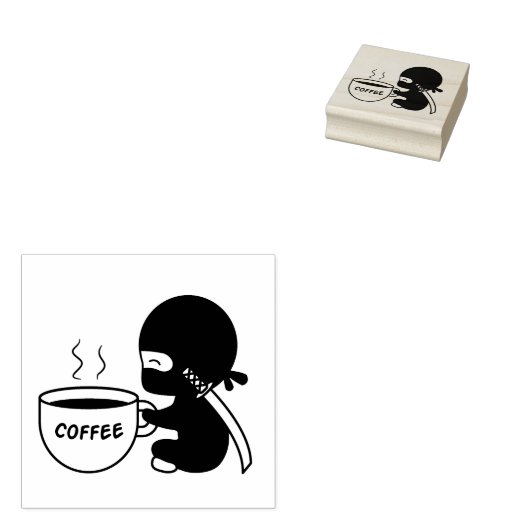 Kleine Ninja met grote koffie-Mok Rubberstempel (Gestempeld)