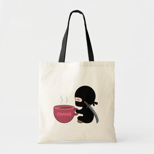 Kleine Ninja met grote koffie-Mok Tote Bag (Voorkant)