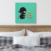 Kleine Ninja Watering Bonsai Tree op Groen Canvas Afdruk (Insitu (Slaapkamer))
