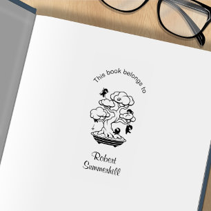 Kleine Ninjas in Bonsai Bookplate Rubberstempel