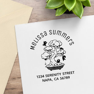 Kleine Ninja's in Bonsai Boom Arch Adres Rubberstempel