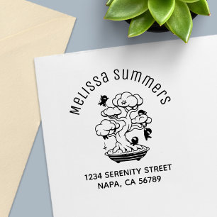 Kleine Ninja's in Bonsai Boom Arch Adres Zelfinktende Stempel