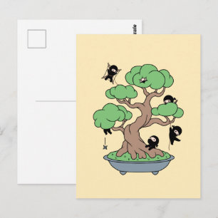 Kleine Ninjas in Bonsai-boom op Geel Briefkaart