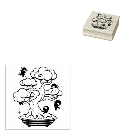 Kleine Ninjas in Bonsai-boom Rubberstempel (Gestempeld)