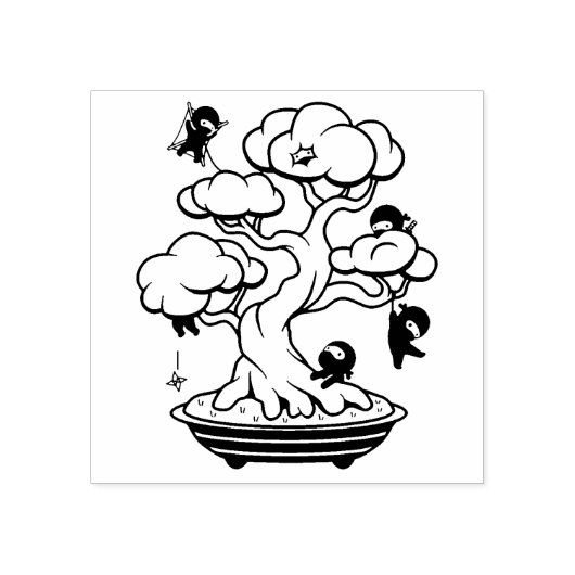 Kleine Ninjas in Bonsai-boom Rubberstempel (Afrduk)