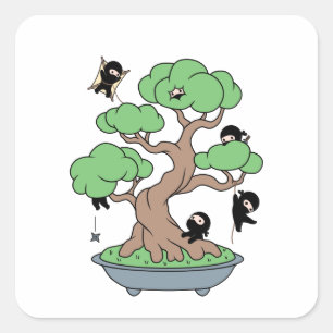 Kleine Ninjas in Bonsai-boom Vierkante Sticker