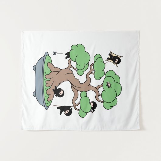 Kleine Ninjas in Bonsai-boom Wandkleed (Voorkant (horizontaal))
