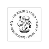 Kleine Ninjas in Bonsai Tree Family Address Round  Rubberstempel (Afrduk)