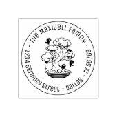 Kleine Ninjas in Bonsai Tree Family Address Round  Rubberstempel (Afrduk)