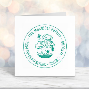 Kleine Ninjas in Bonsai Tree Family Address Round Zelfinktende Stempel