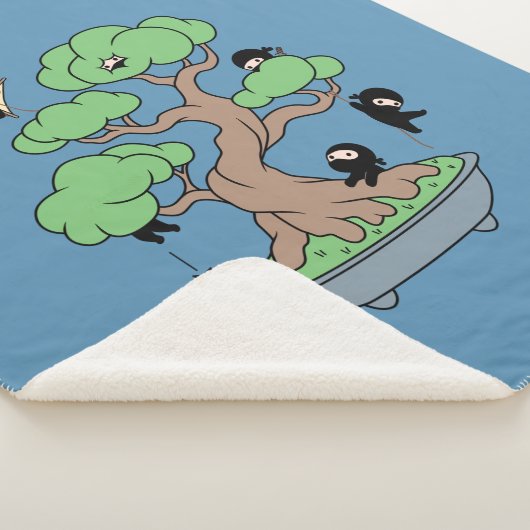 Kleine Ninjas in Bonsai Tree op Blauw Sherpa Deken (3/4)
