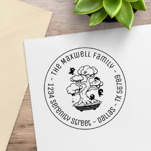 Kleine Ninja's in Bonsaiboom Familie Adres Ronde 2 Rubberstempel