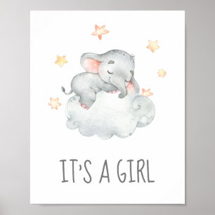 Kleine olifant Baby shower Het is een meisjesteken Poster
