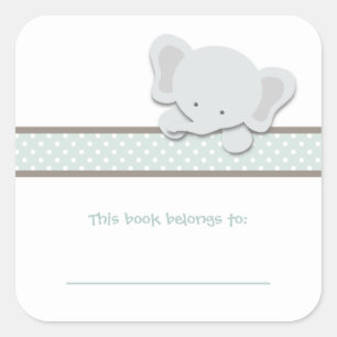 Kleine Olifant {Blauwgroen} Boekplaten Vierkante Sticker