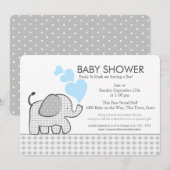 Kleine olifant Gingham en blauw Baby shower Kaart (Voorkant / Achterkant)