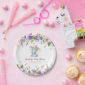 Kleine olifant paarse florale baby shower papieren bordje (Feest)