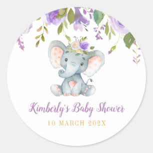 Kleine olifant paarse florale baby shower ronde sticker