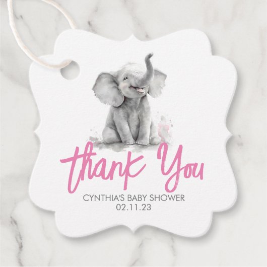 Kleine olifant roze grijze Baby shower Dank je wel Bedankjes Labels (Voorkant)