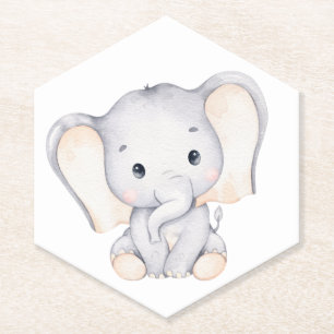 Kleine olifant Waterverf Baby shower Kartonnen Onderzetters