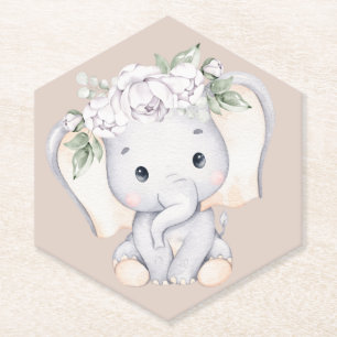 Kleine olifant Waterverf Baby shower Kartonnen Onderzetters
