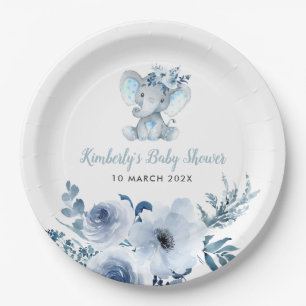 Kleine olifantenblauwe baby shower papieren bordje