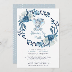 kleine olifantenblauwe bloemen baby shower per pos kaart