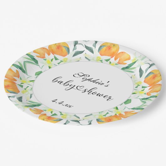 Kleine oranje baby shower papieren bordje (Gekanteld)