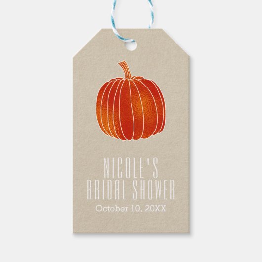 Kleine Oranje herfst Pumpkin Rustic Kraft Favor Cadeaulabel (Voorkant)