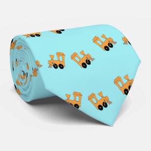 Kleine oranje treinenpatroon op blauw stropdas