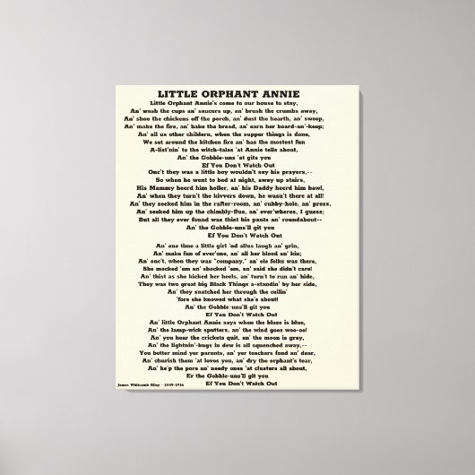 KLEINE ORFANT ANNIE POEM CANVAS PRINT (Voorkant)