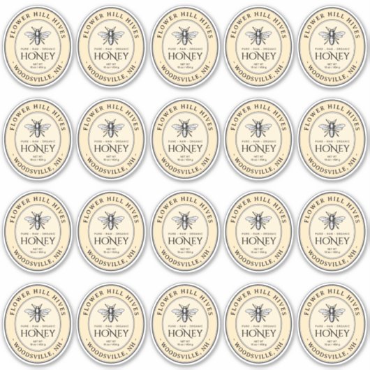 Kleine Ovale Honing Label Franse Bee Queenline Jar (Voorkant)