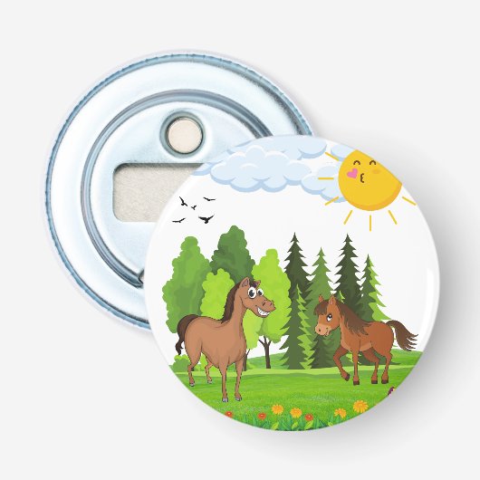 Kleine paarden ontwerpen voor kinderen button flesopener (Voorkant)