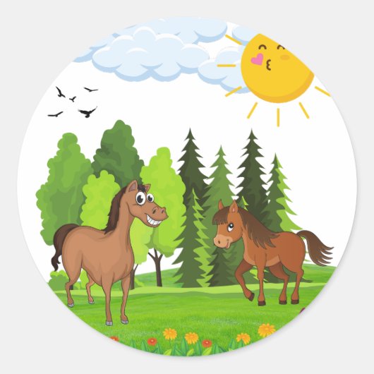 Kleine paarden ontwerpen voor kinderen ronde sticker (Voorkant)