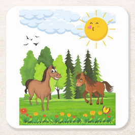Kleine paarden ontwerpen voor kinderen vierkante kartonnen onderzetter