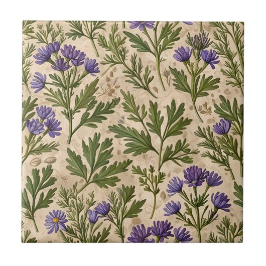 Kleine Paarse Asters Taupe Tegeltje (Voorkant)