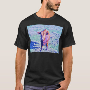 Kleine Paarse Koe in Pasetl blauwgroen gras T-shirt
