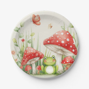 Kleine paddenstoel en kikker Baby shower Papieren Bordje