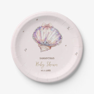 Kleine parel schelpen diamanten stippen baby showe papieren bordje