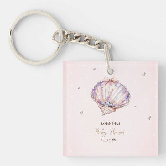 Kleine parel schelpen diamanten stippen baby showe sleutelhanger (voorkant)