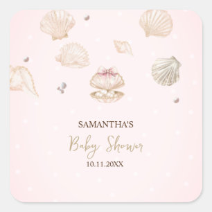 Kleine Parel Zeeschelpen Stippen Baby Shower Vierkante Sticker