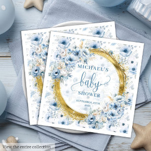 Kleine pastelblauwe bloemen gouden jongen baby sho servet
