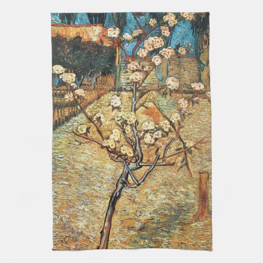 Kleine perenboom in Bloom door Vincent van Gogh Theedoek (Verticaal)