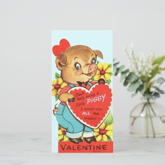  kleine Piggy Custom Retro Valentijnsdag Feestdagenkaart (Staand voorkant)