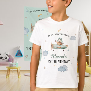 Kleine Piloot Salie Vliegtuig 1e Verjaardag Outfit T-shirt
