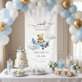Kleine Piloot Teddybeer Baby Shower Banner